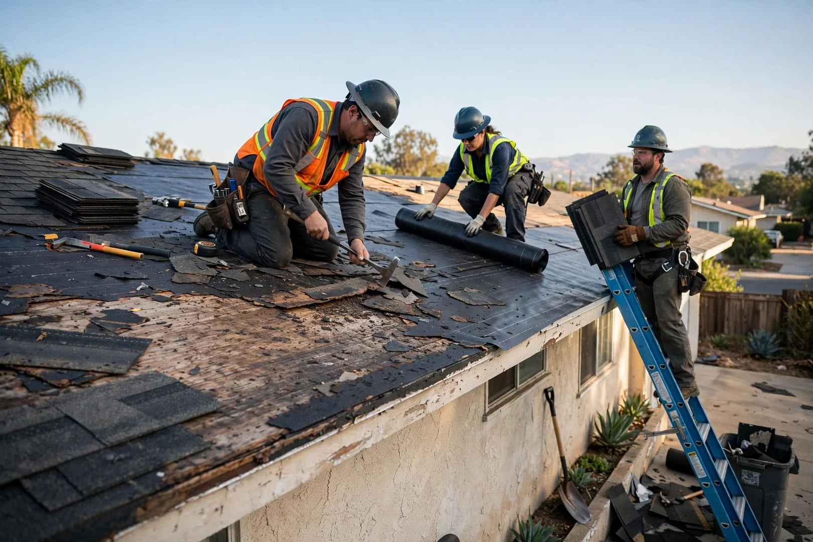 Crew forming seamless gutter coil on site in La Puente