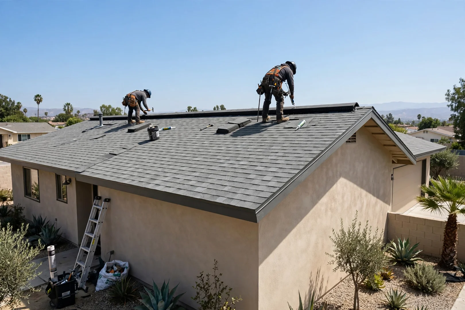 Newly installed architectural shingle roof on a single-story La Puente ranch home