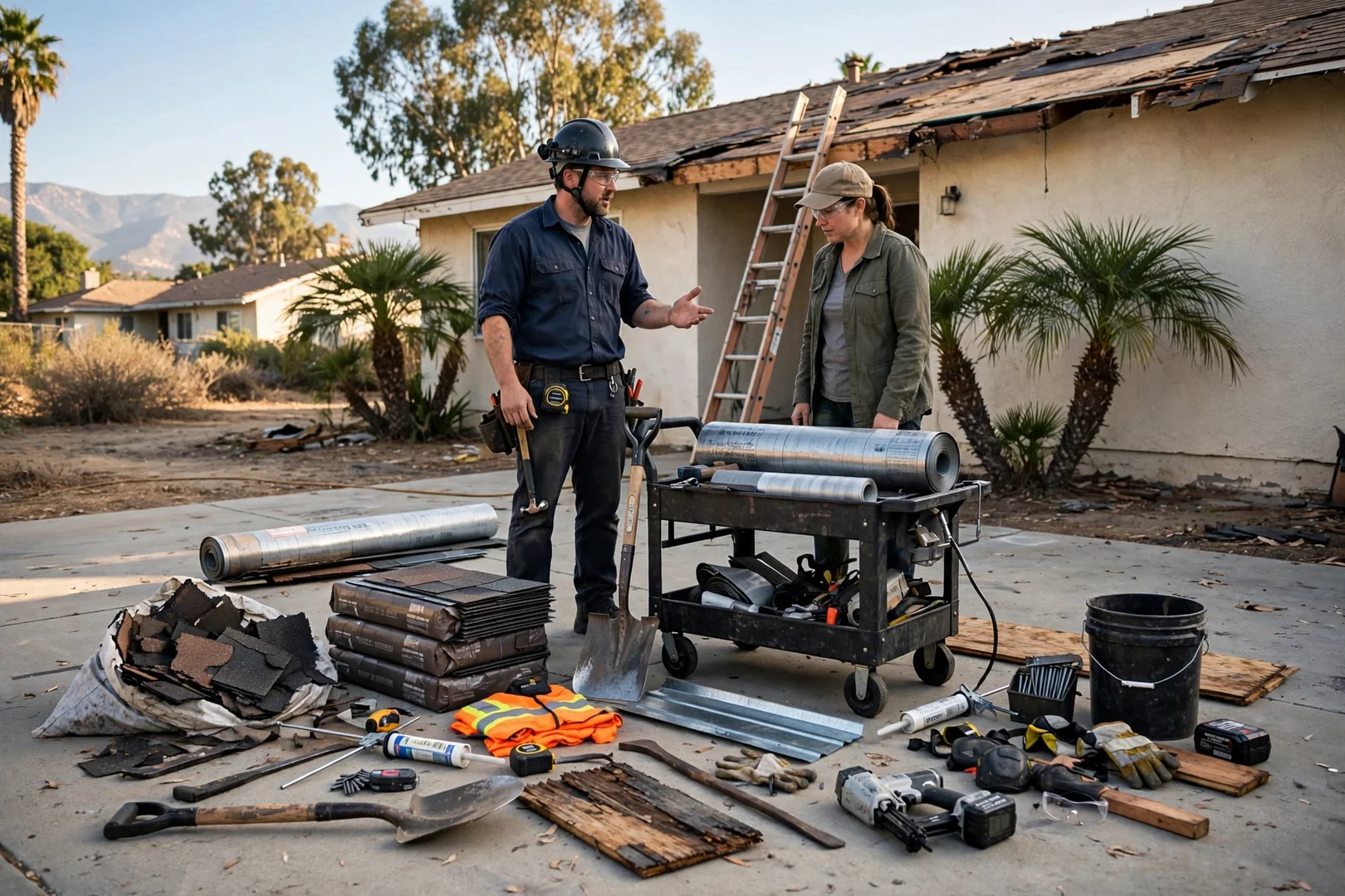 Roofing equipment ready for customer walkthrough